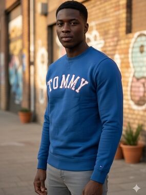 🔥 Tommy Hilfiger Blue Sweatshirt – Like New- Size Medium – Must Sell Fast! 🔥